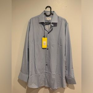 Christian Lacroix Patterned Man Blue Button Down, size M 15 1/2 contemporary fit